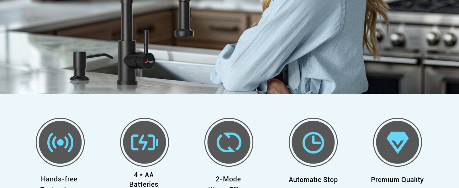 APPASO Black Touchless Kitchen Faucet with Soap Dispenser