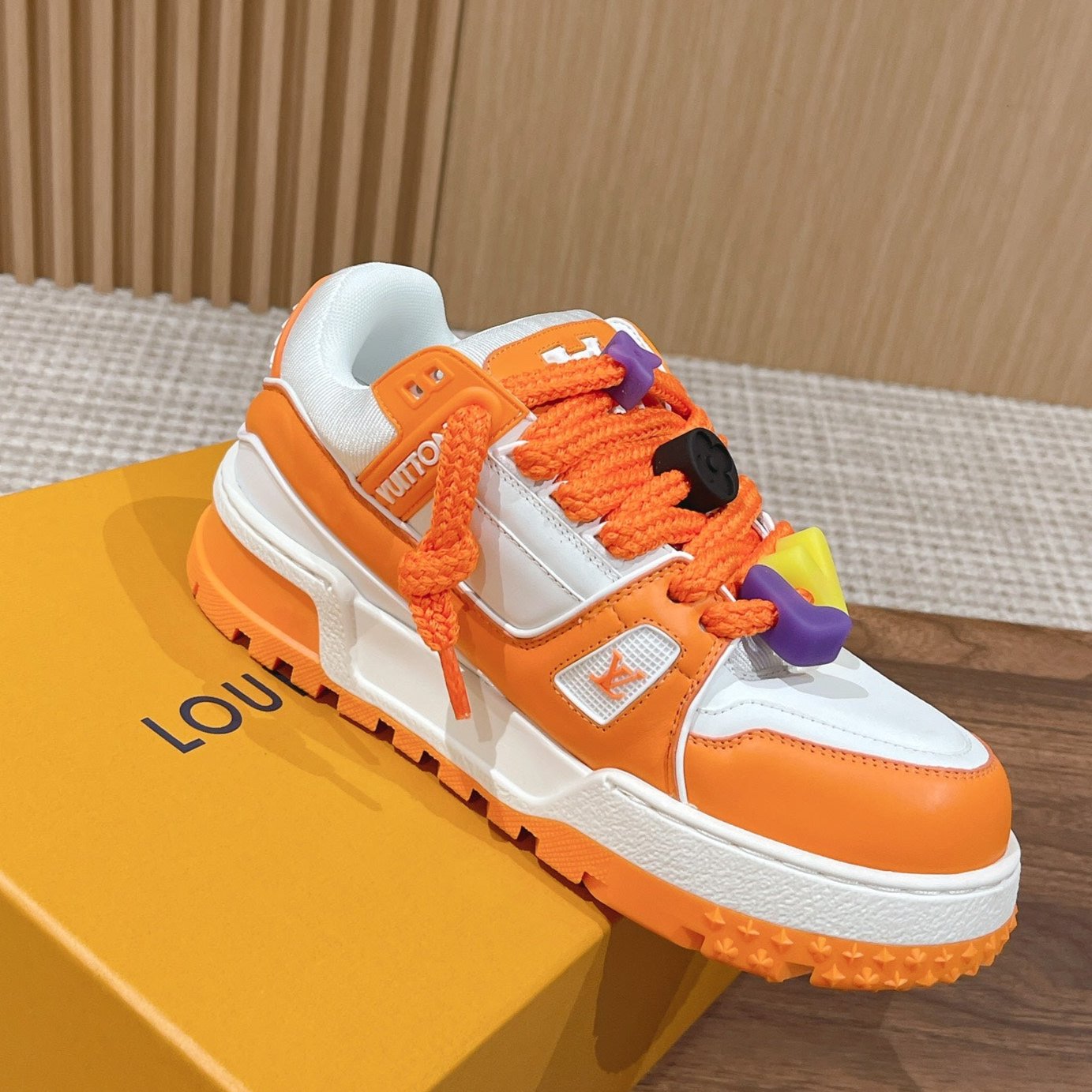LV Trainer Maxi Sneaker White Mix Orange Calfskin、mysite、Cacoeks