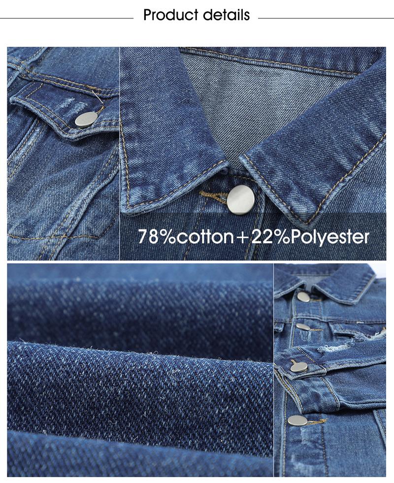Product Introduction of EVALESS Women's Jean Jackets Casual Non Stretch Boyfriend Washed Coats Distressed Ripped Lapel Long Sleeve Denim Outwear Tops 2025 Spring Womenswear Outfits Dealsforyoudays 4