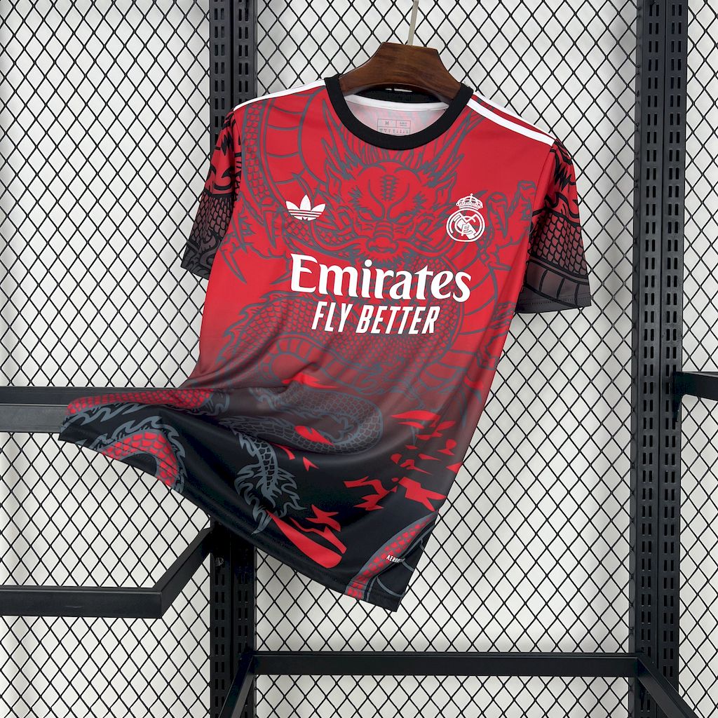 ManixJersey.com | Real Madrid 24-25 Red & Black Dragon Special Edition Jersey -Customize Name, Number and Patch | Worldwide Shipping