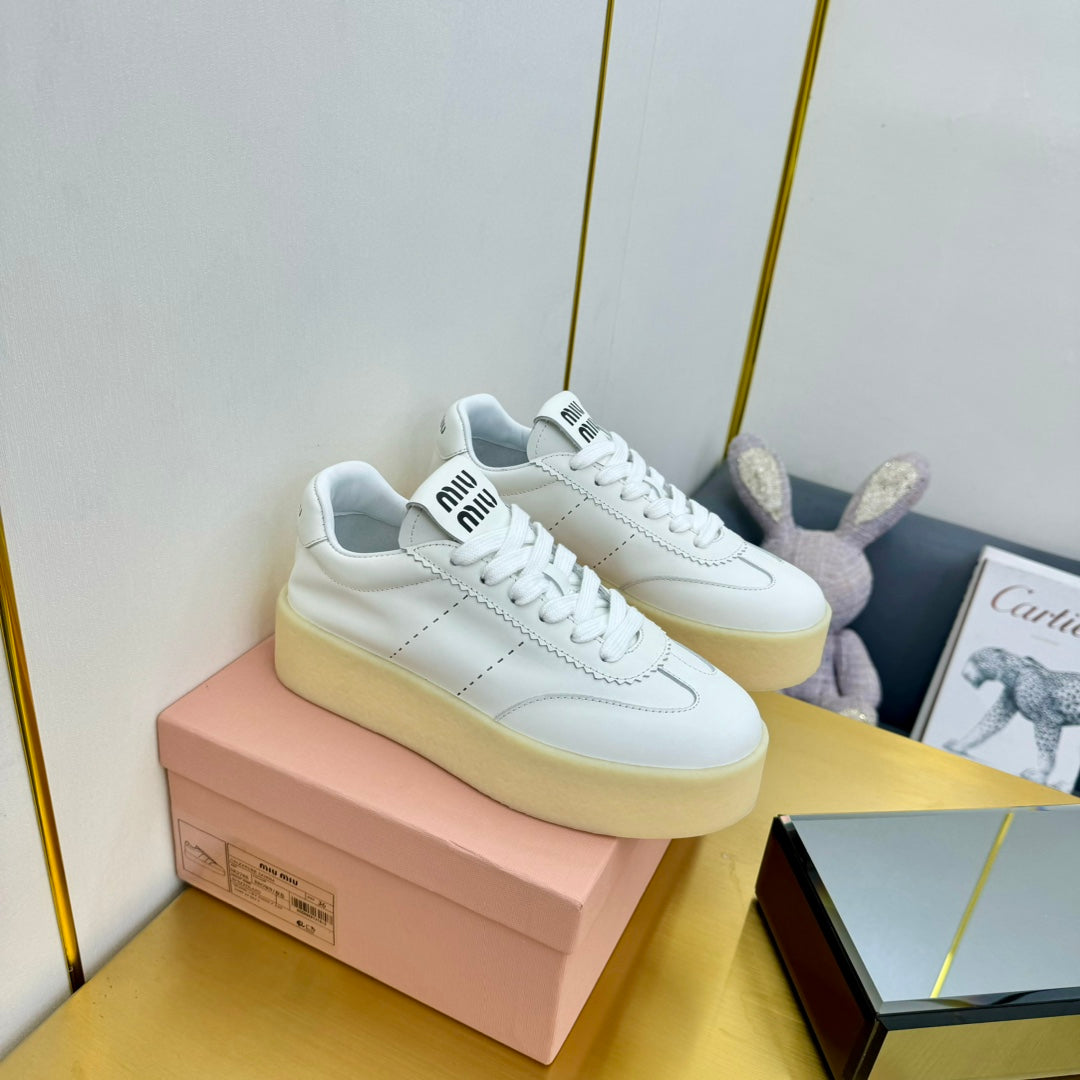 THICK-SOLED RETRO SNEAKERS IN WHITE SMOOTH LAMBSKIN、mysite、Cacoeks