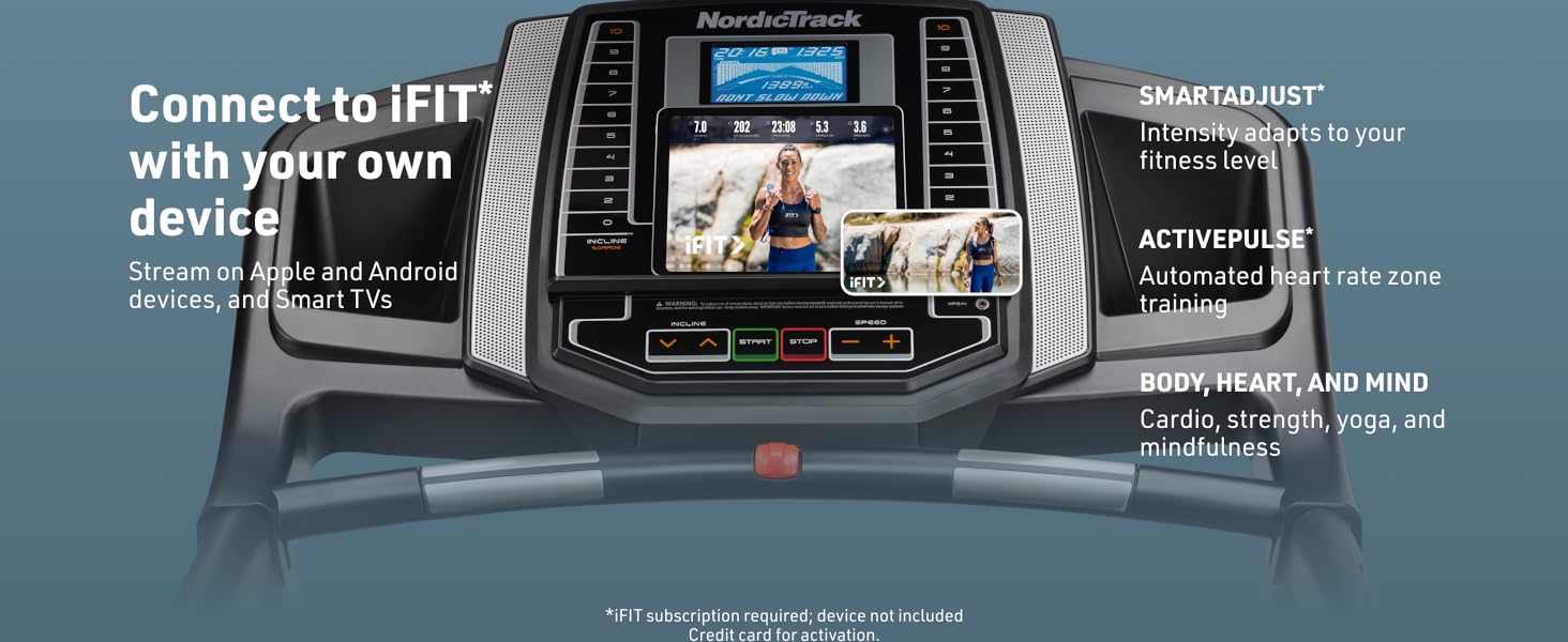 NordicTrack T6.5, Connect with your own device, SmartAdjust, Active Pulse, Body, Heart and Mind