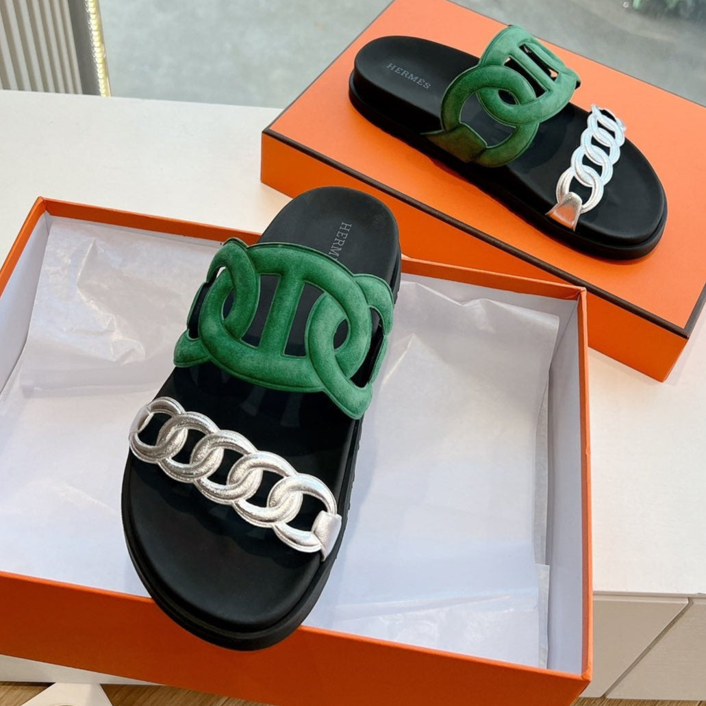 EXTRA SANDAL IN MEDIUM GREEN MIX SILVER CALFSKIN、mysite、Cacoeks