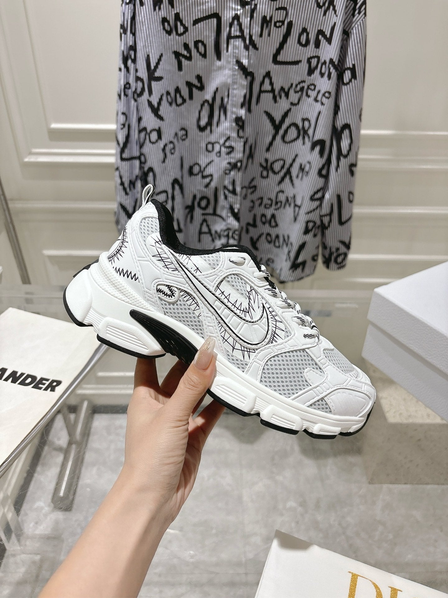 DIOR 25S CHRONO SNEAKER 45MM IN MESH WITH WHITE AND BLACK CALFSKIN、mysite、Cacoeks
