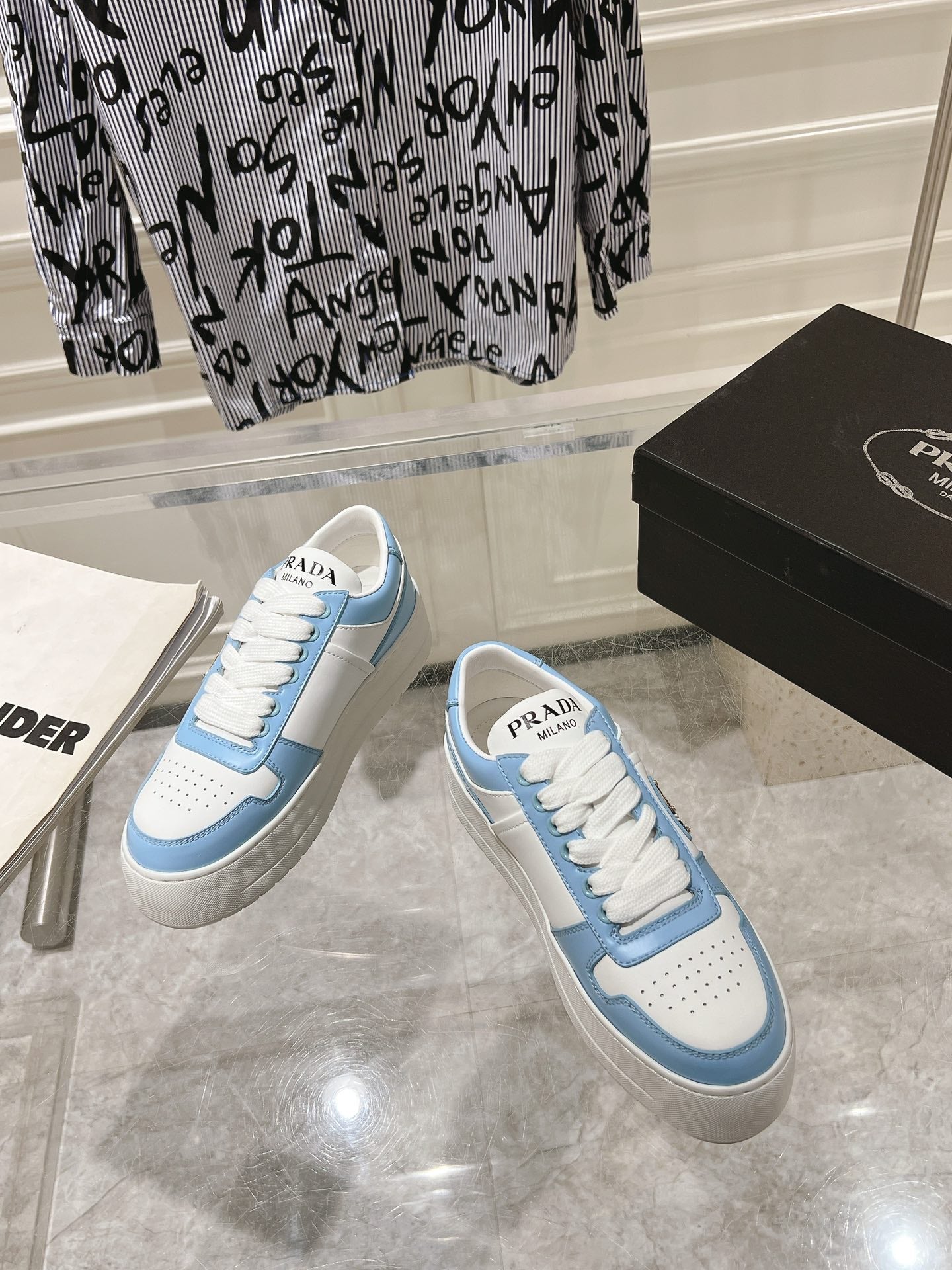 PRA DOWNTOWN BOLD SNEAKERS WHITE AND SKY CALFSKIN、mysite、Cacoeks