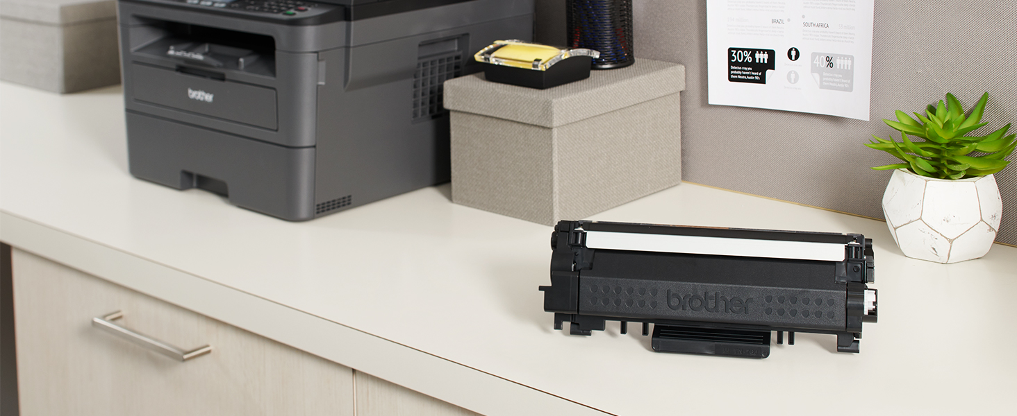 TN760 Toner Cartridge Next to Printer