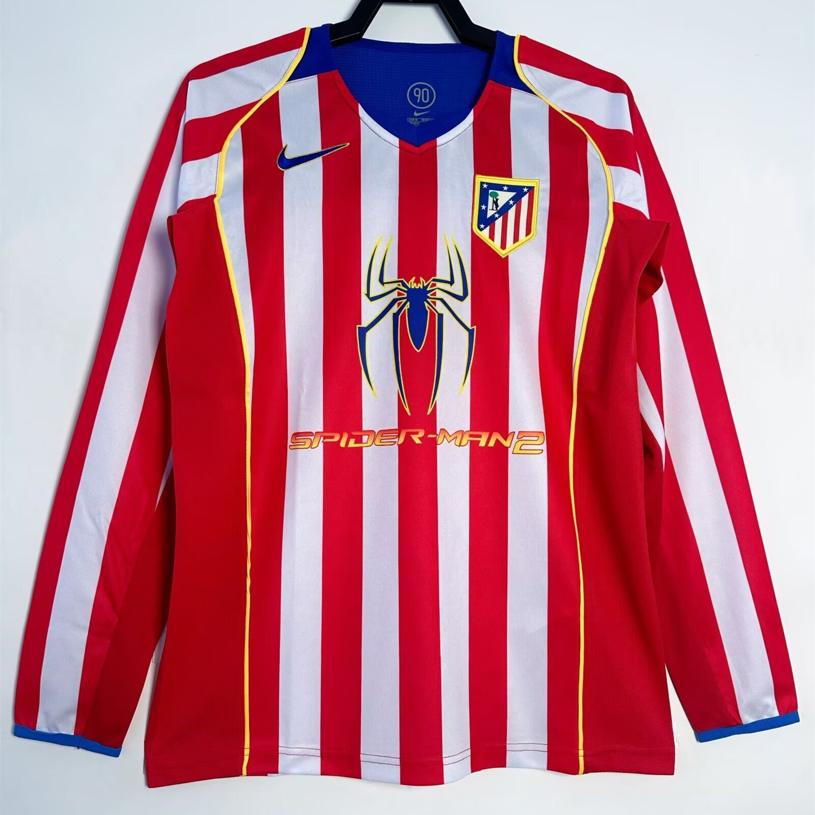 ManixJersey.com | Retro Atletico Madrid 2004-05 Home Long Sleeves Jersey - S.p.i.d.e.r M.a.n -Customize Name, Number and Patch | Worldwide Shipping