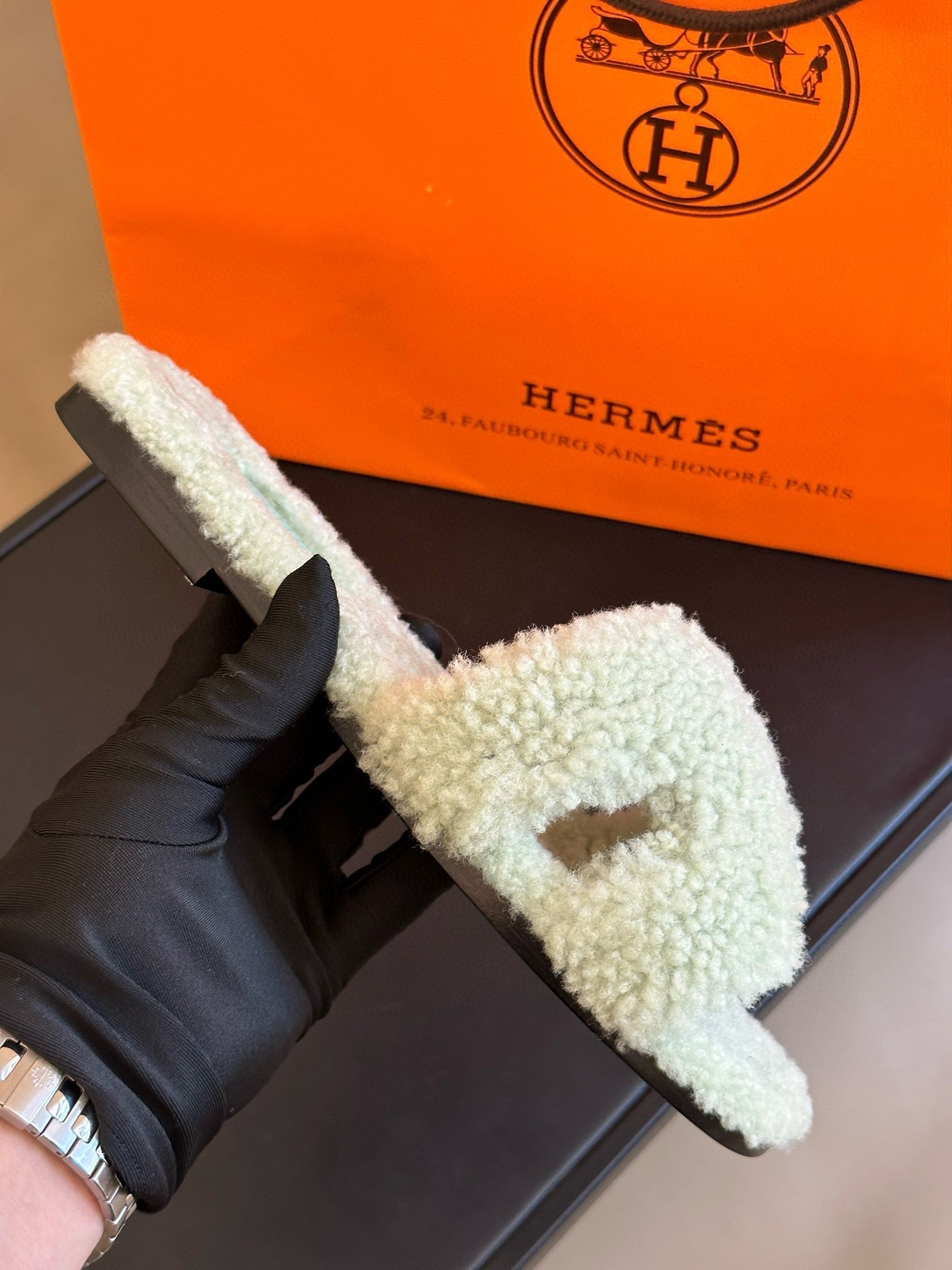 0RAN SANDAL SHEARLING LIGHT GREEN、mysite、Cacoeks