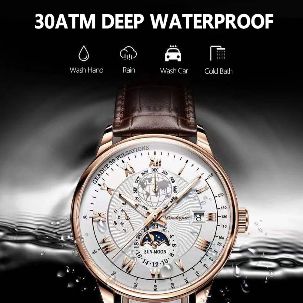 POEDAGAR Men Watch 2022 New Fashion Leather Waterproof Luminous Top Brand Luxury Mens Quartz Wristwatch Men Sport Casual Watches