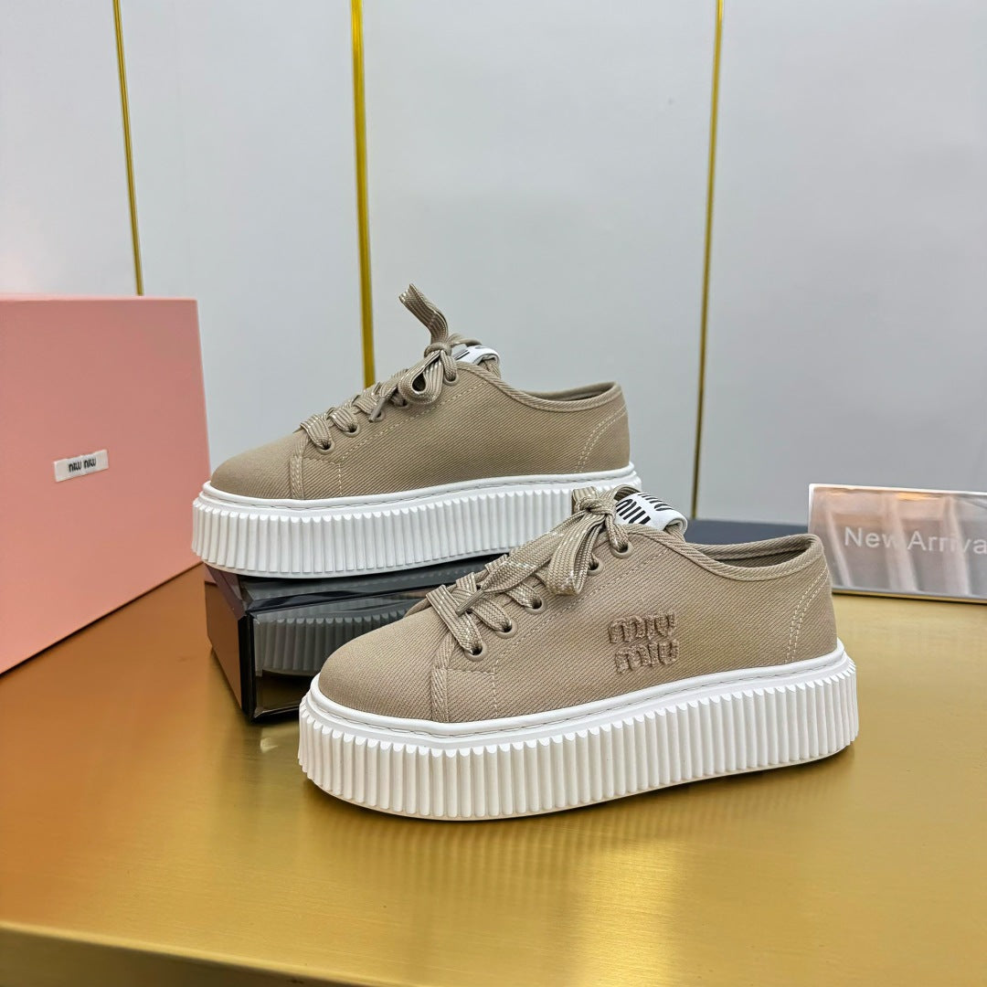 WASH SNEAKER IN DARK BEIGE DENIM、mysite、Cacoeks