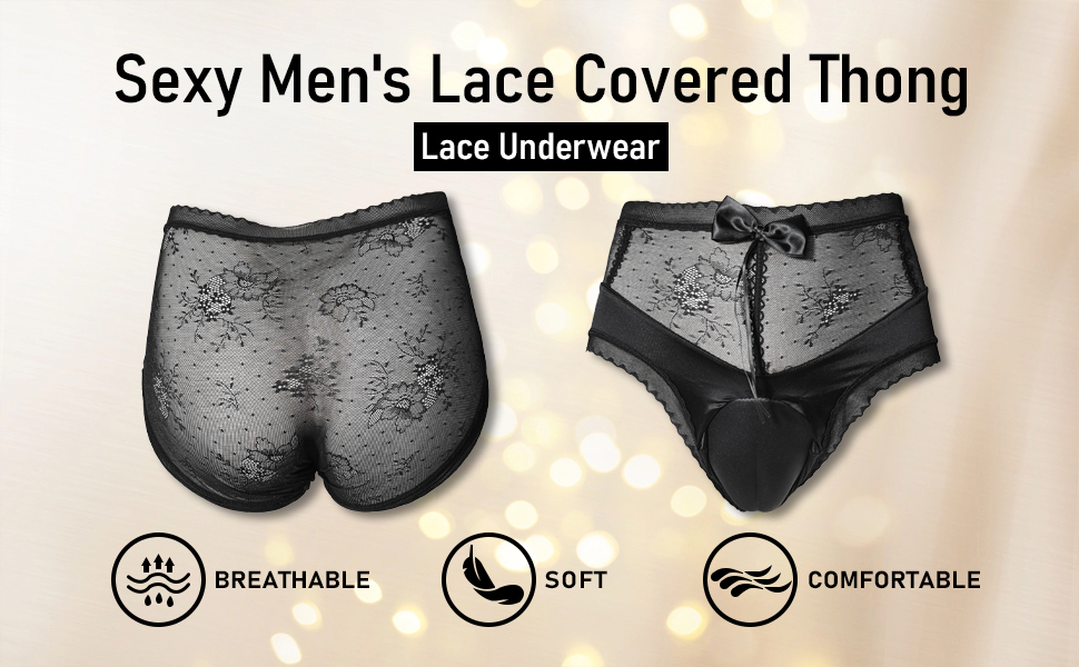 Men's lace covered thong