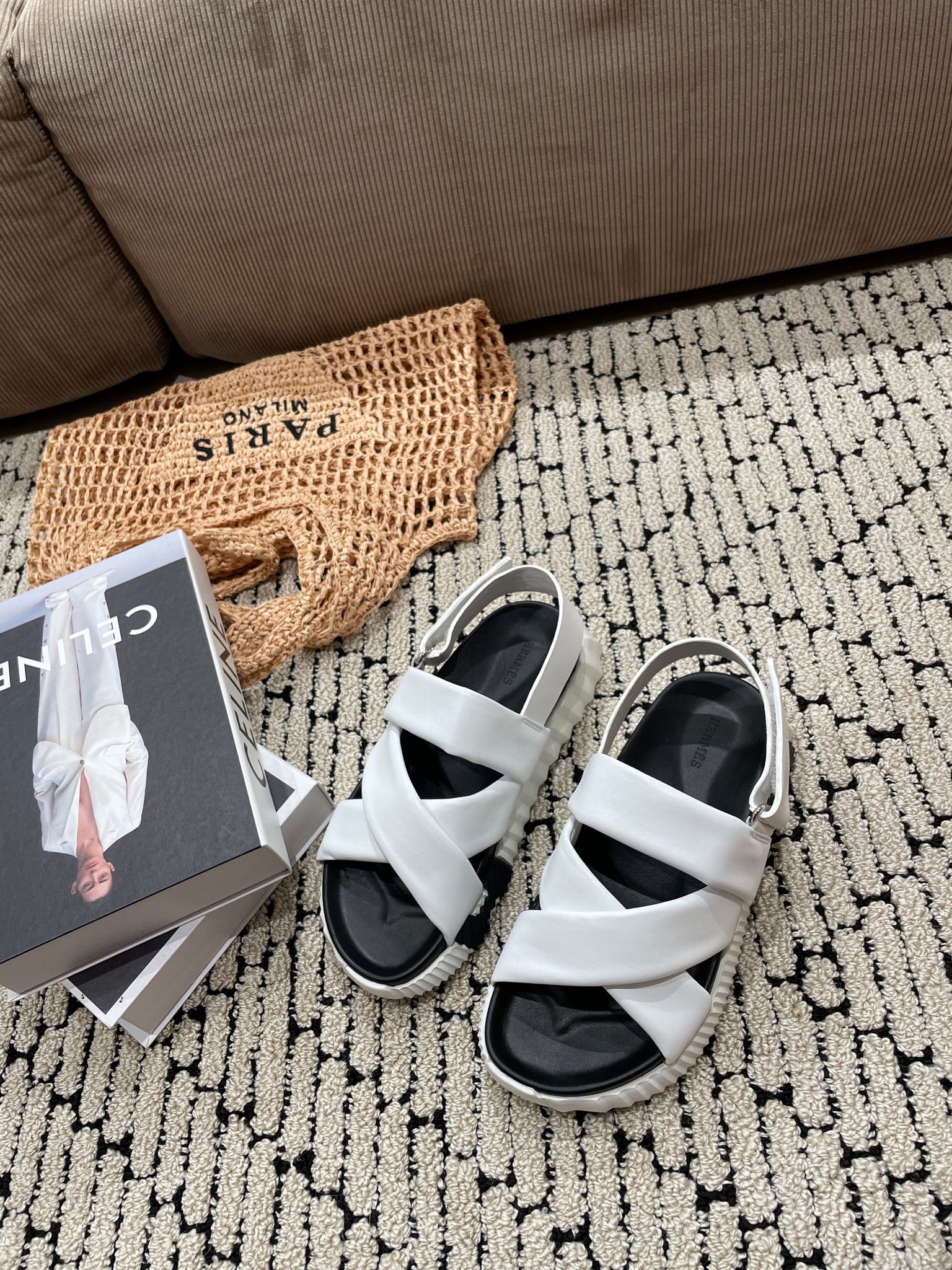 ELECTRIC SANDAL BLACK MIX WHITE CALFSKIN、mysite、Cacoeks