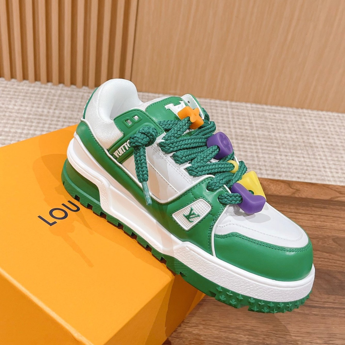 LV Trainer Maxi Sneaker White Mix Green Calfskin、mysite、Cacoeks
