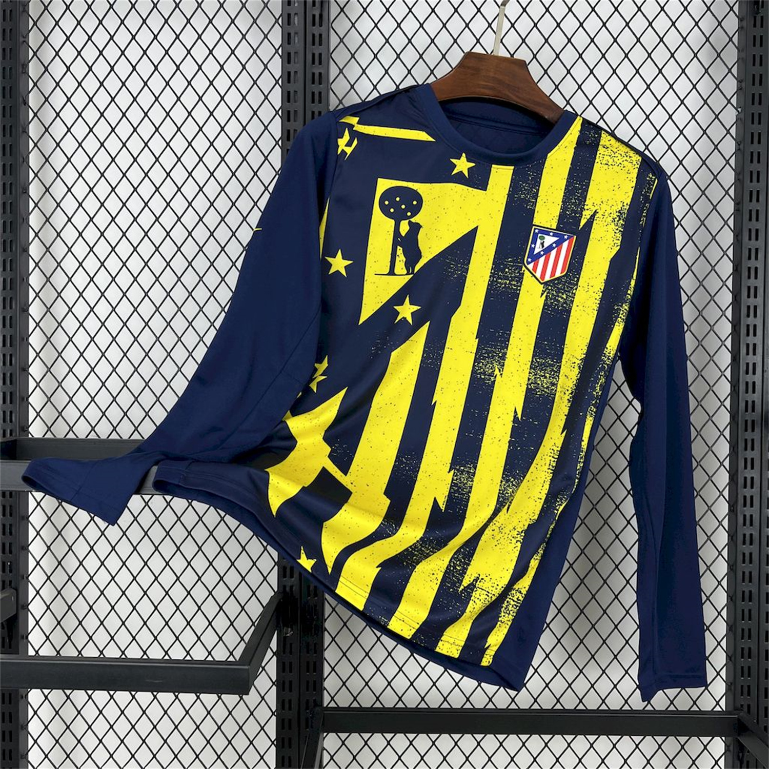 UltraTrikot-Atletico Madrid 25-26 Yellow Blue Stripes Pre-Match Training Long Sleeves Jersey - Fans Version