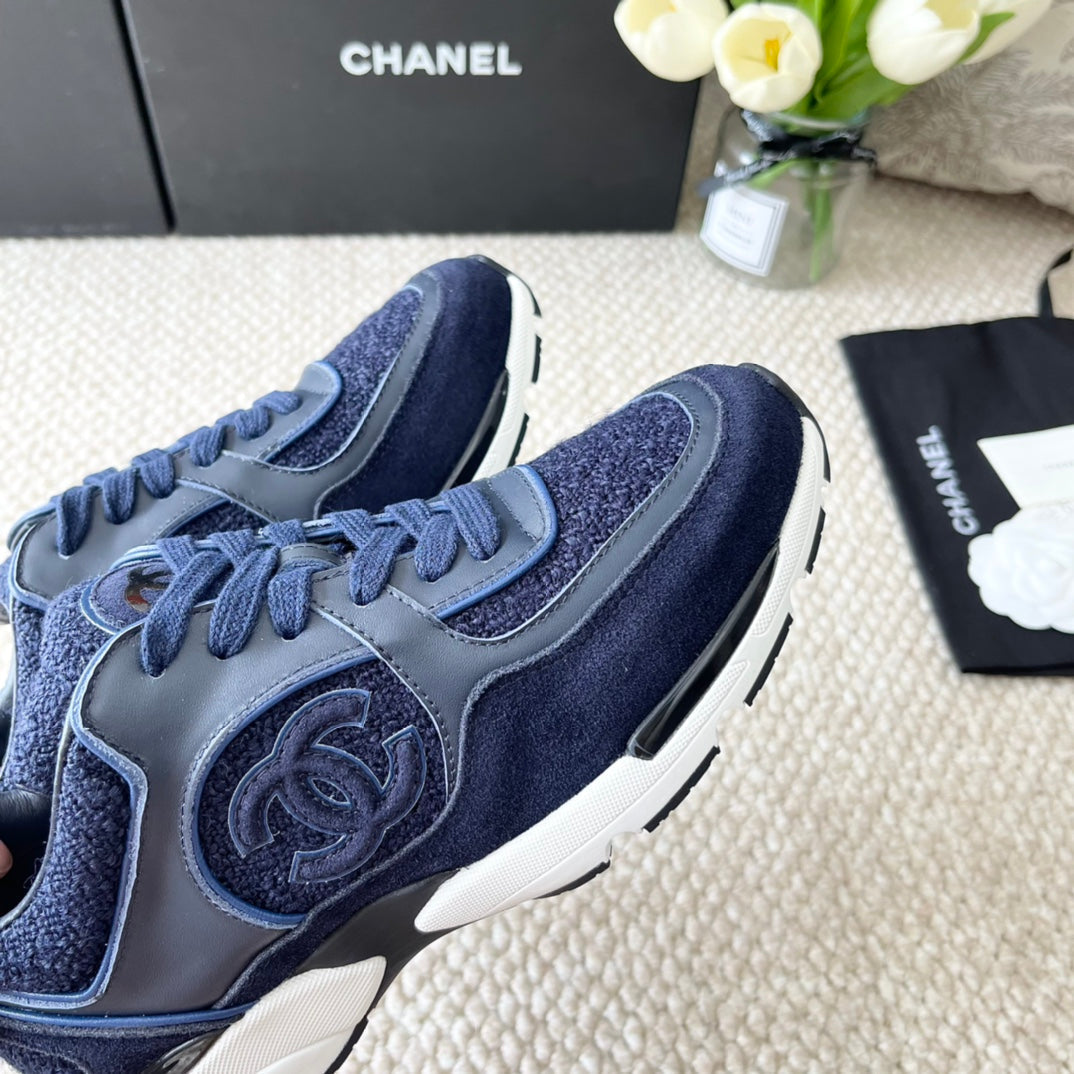 CC SNEAKER IN NAVY BLUE WOOL TWEED AND SUEDE、mysite、Cacoeks