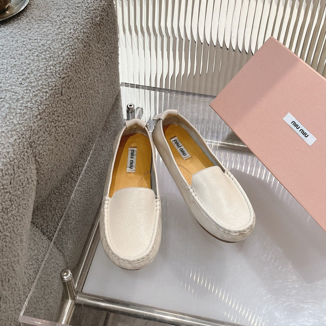 SLIP-ON HAND-SEWN SHOES WHITE CREAM COWHIDE、mysite、Cacoeks