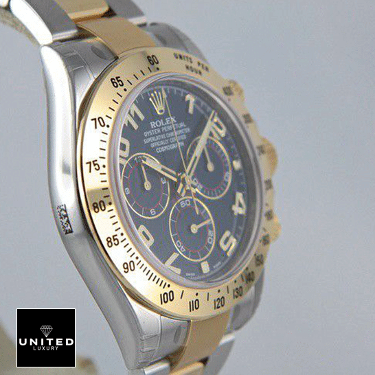 Rolex Daytona Yellow Gold Replica 3 Rolex Daytona 116508-0004 Stainless Steel Case & Gold Bezel Replica Left Side