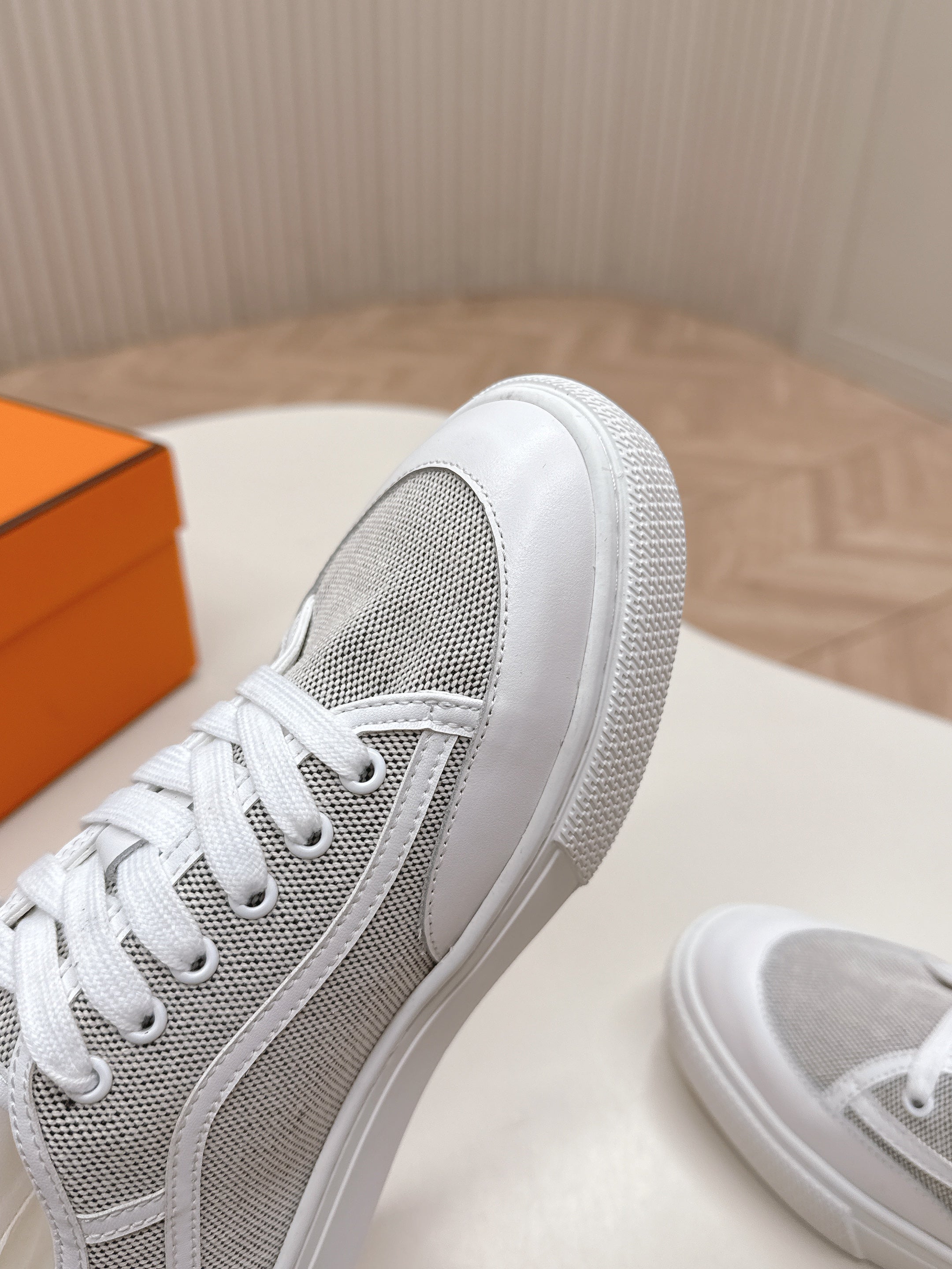 HM 25S SNEAKER LOW SPORTS IN GREY CANVAS MIX WHITE LAMBSKIN、mysite、Cacoeks