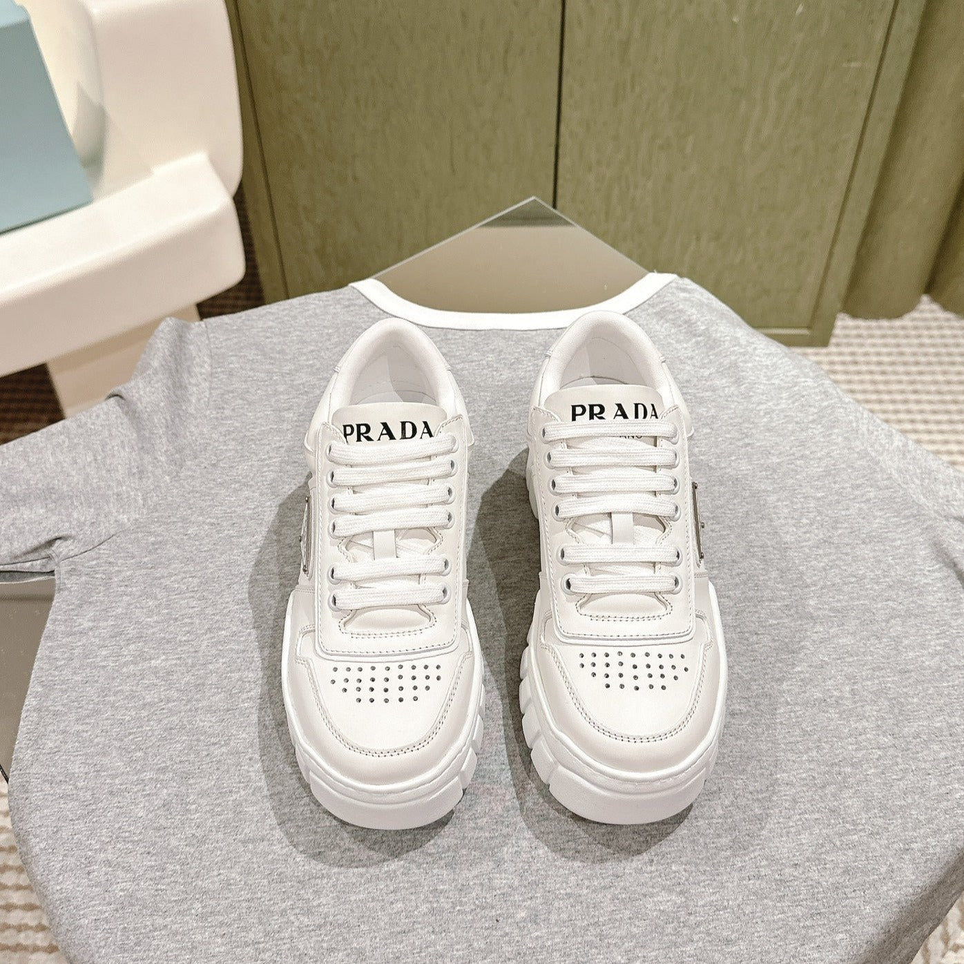 PRA FLATFORM SNEAKERS WHITE CALFSKIN、mysite、Cacoeks