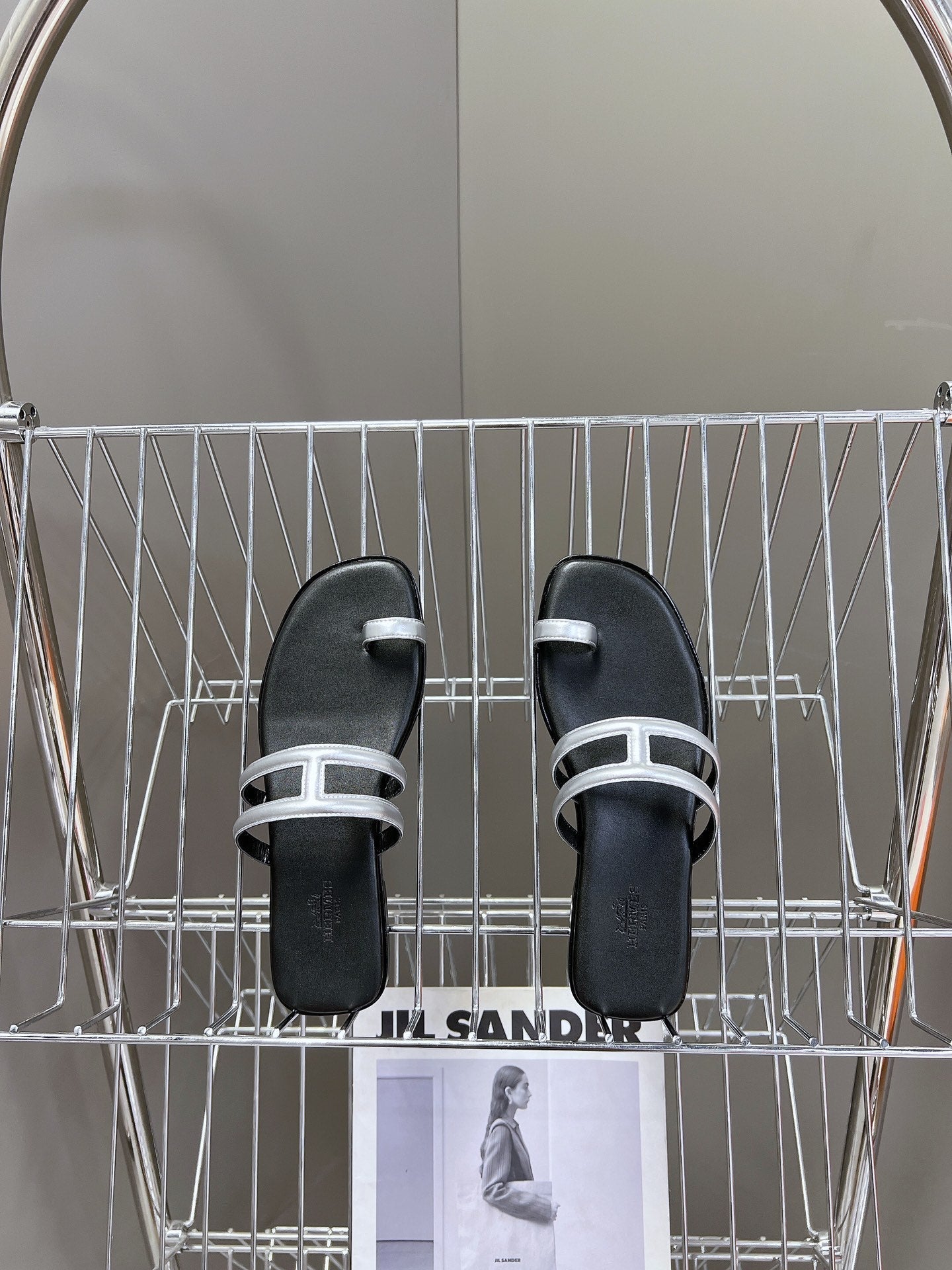 Georgia Sandals Silver Black Calfskin、mysite、Cacoeks