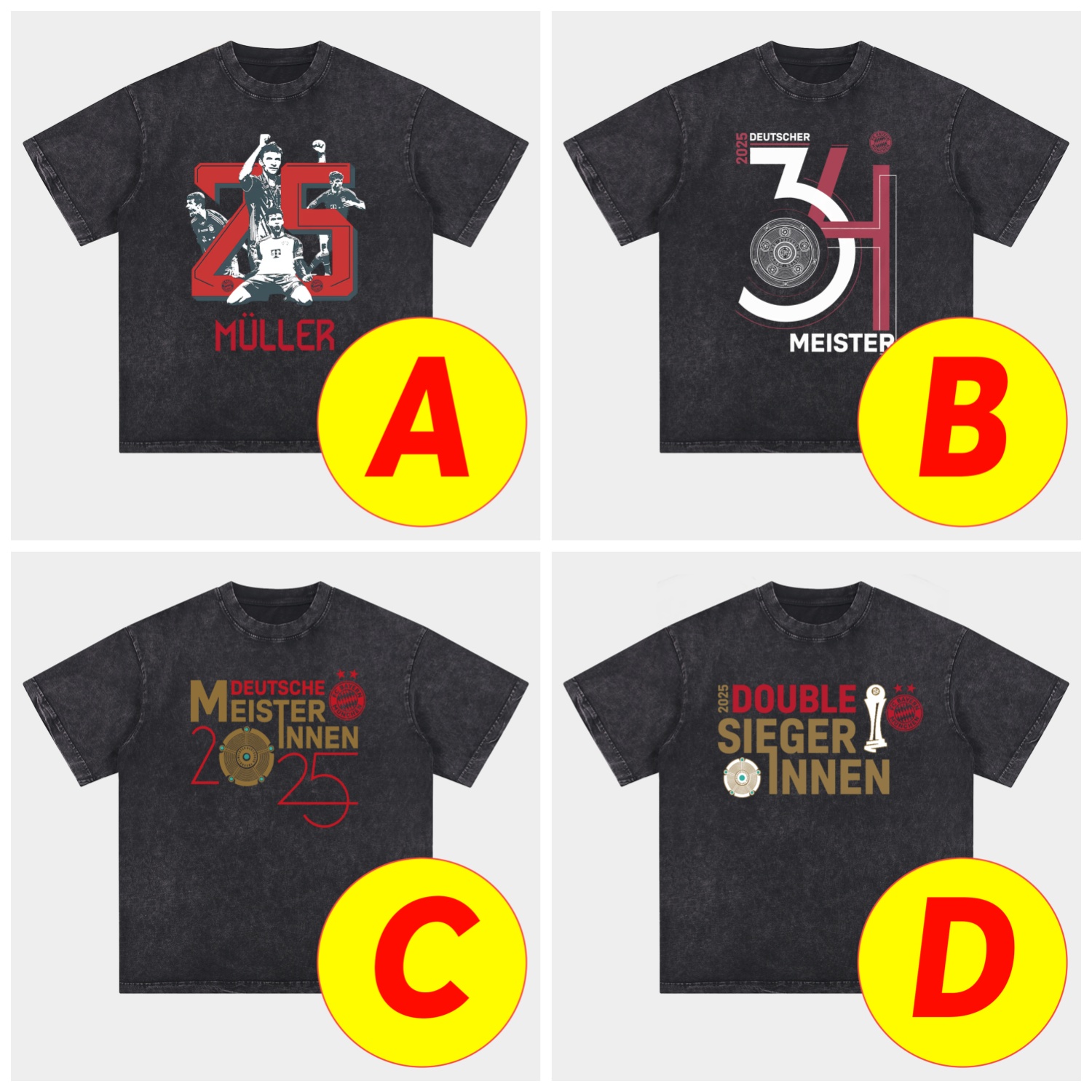 UltraTrikot-Bayern Munich Bundesliga Champions Deutscher Meister 2025 Oversized Washed T-Shirt