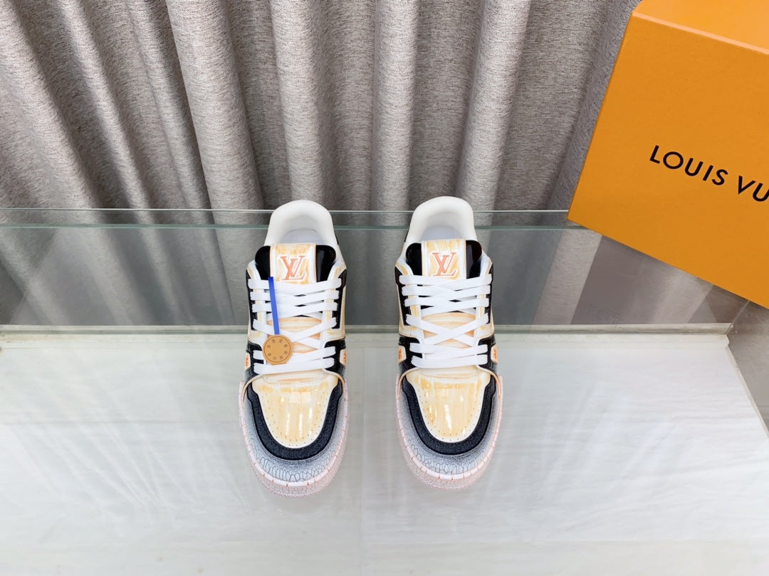 LV TRAINER SNEAKERS IN LIGHT ORANGE OMBRE MIX COLORFUL CALFSKIN、mysite、Cacoeks