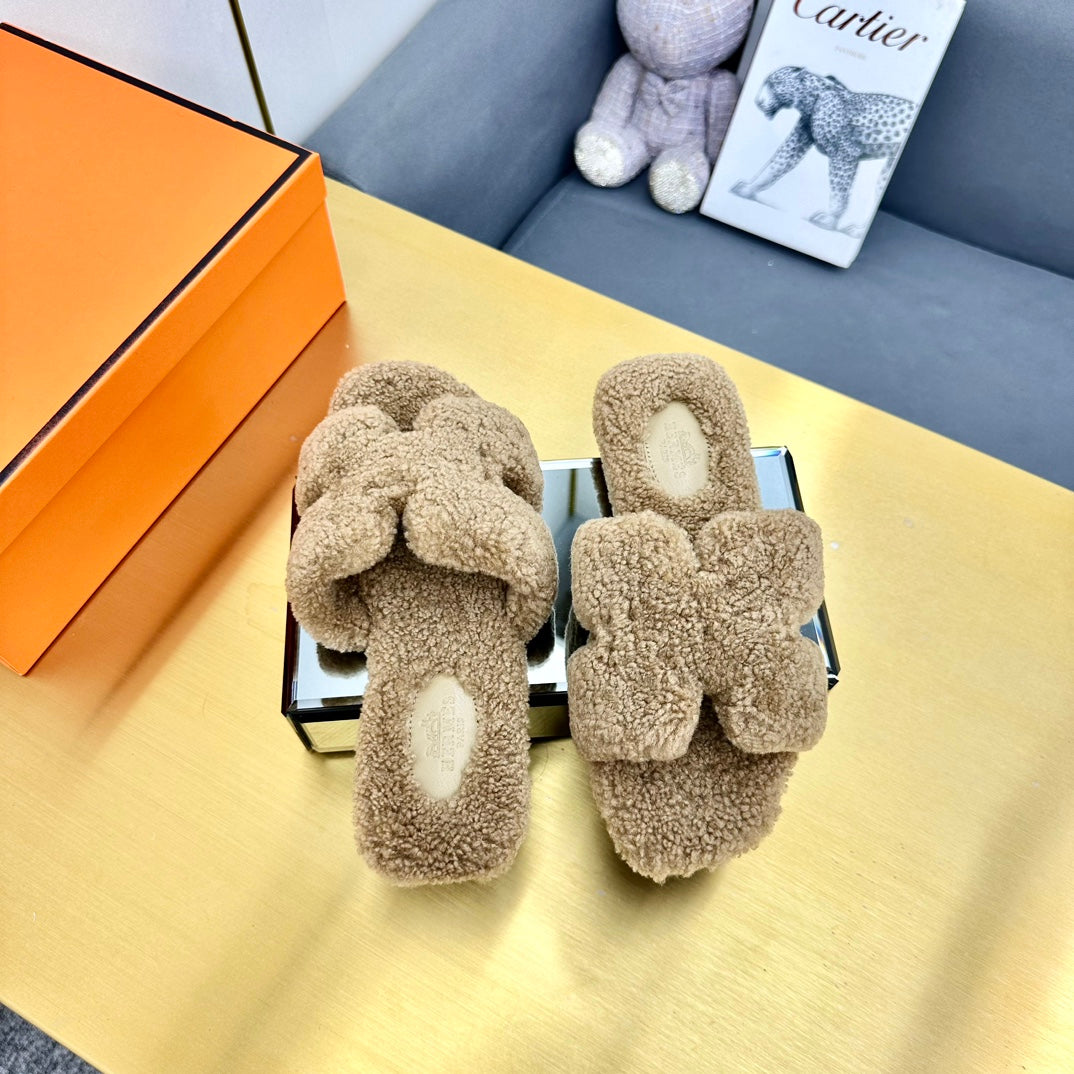 0RAN SHEARLING SANDALS CAMEL BROWN、mysite、Cacoeks