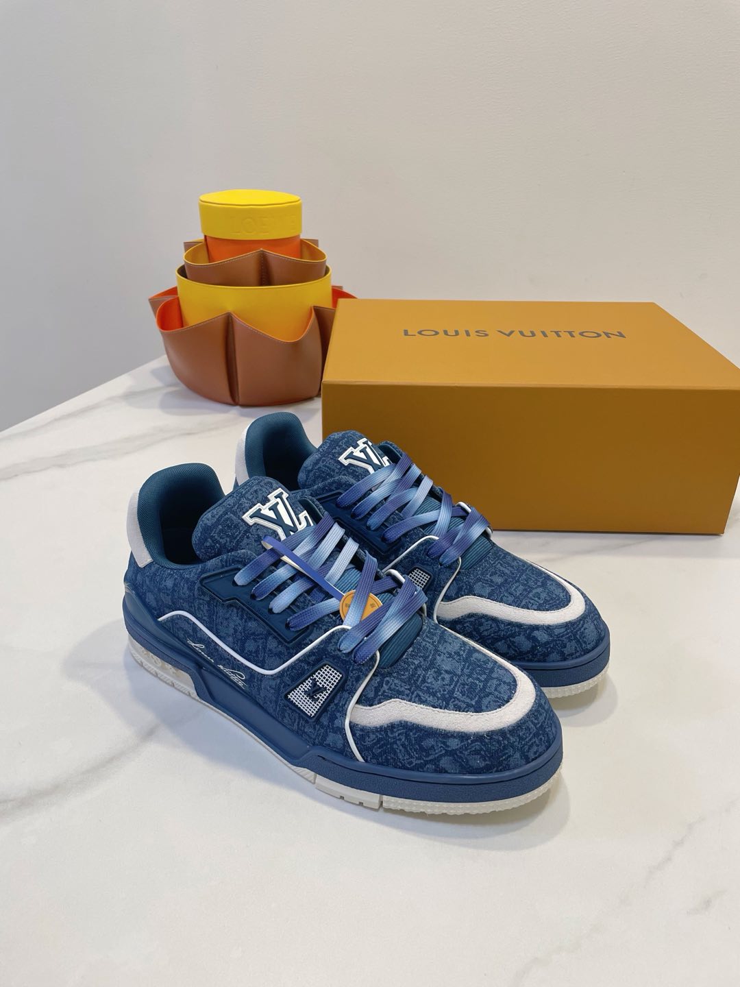TRAINER SNEAKER IN CLASSIC BLUE MONOGRAM DENIM FABRIC、mysite、Cacoeks