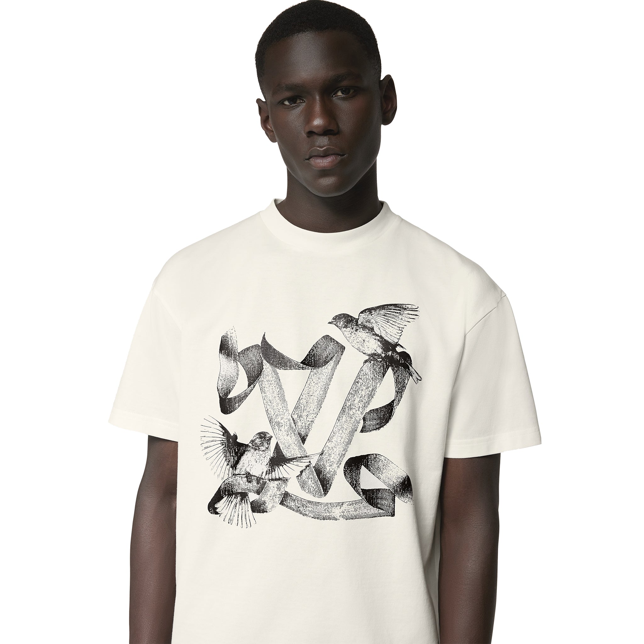Louis Vuitton LV Birds Printed Cotton T Shirt White、mysite、Cacoeks