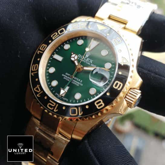 Rolex GMT Green Dial Replica Gold Bracelet