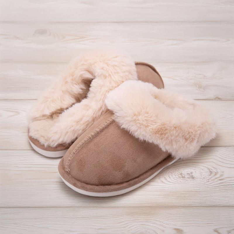 Warm Women's Plush Fleece-Lined Slip-On Moccasin with Fluffy Detail - Non-Slip Winter Home Slippers on Flat Platform Sole. So Cozy!