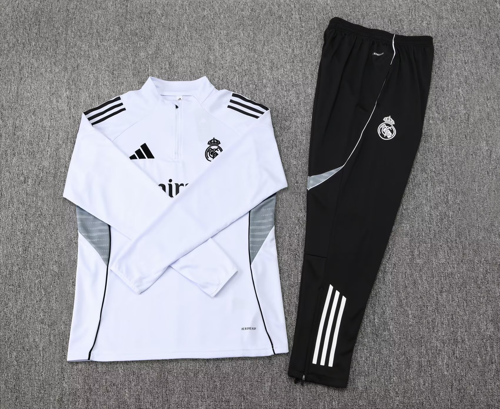 2025/2026 Real Madrid Half-Pull Training Suit White Football Shirt 1:1 Thai Quality Set:football jersey mysite: unitedjerseyfootball 邓江浪:football