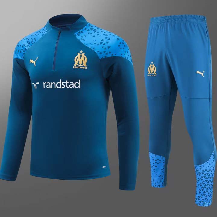 2023/2024 Olympique de Marseille Half-Pull Training Suit Blue Football Jersey Set-mysite Custom Football Kit- Nextkits