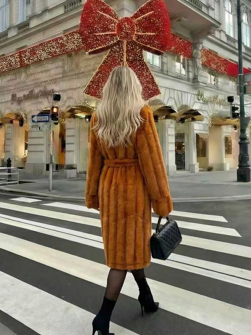 Women's Faux Fur Coat, Autumn Winter Fashionable Long Sleeve Jacket, Elegant Thick Retro Loose Fit Medium-Length Outerwear