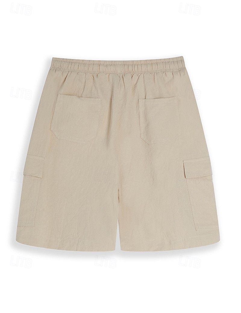 Men's Shorts Linen Shorts Summer Shorts Beach Shorts Drawstring Elastic Waist Multi Pocket Plain Knee Length Outdoor Beach Hawaiian Casual ArmyGreen Black Inelastic 2025 - $17.99 –P11