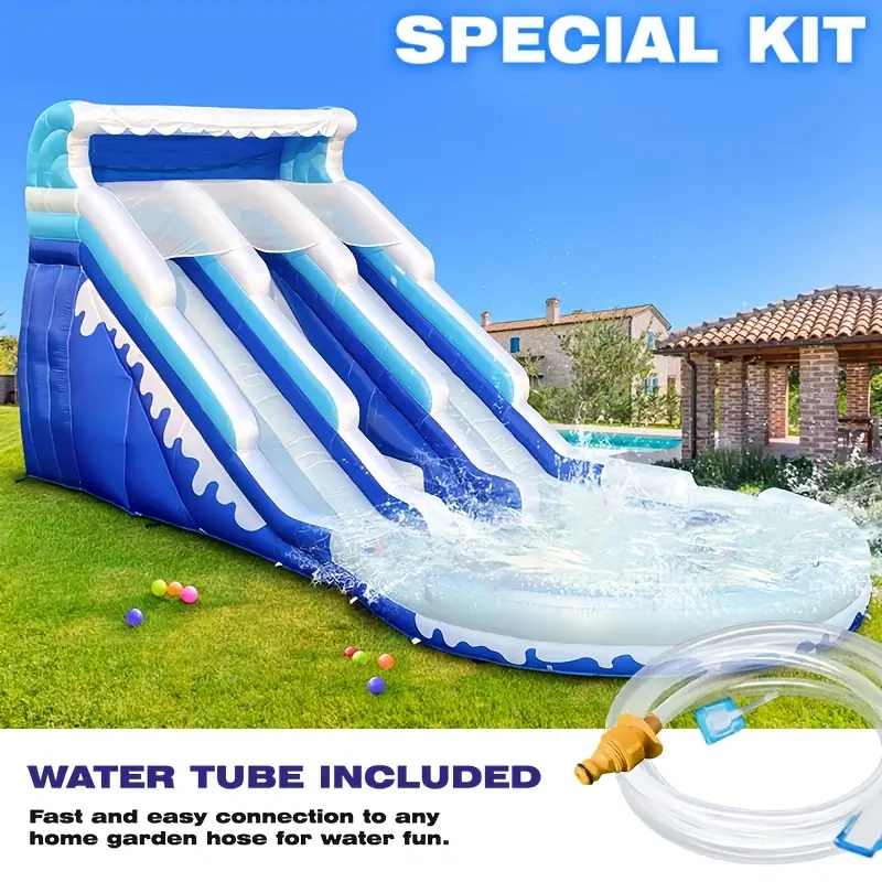 20ft blue white inflatable water slide with playground outdoor play commercial rental equipment details 1