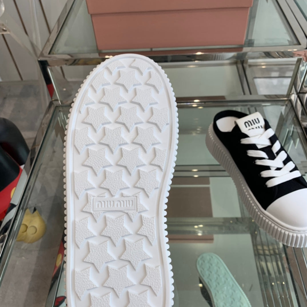 Mule Shoes Black And White Canvas、mysite、Cacoeks