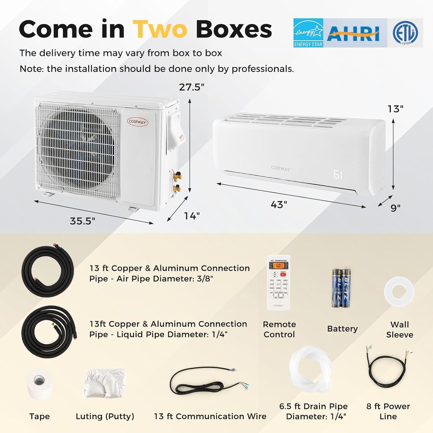 Eletriclife 22000 BTU 21 SEER2 208-230V Mini Split Air Conditioner and Heater