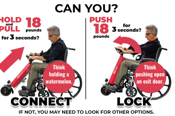 EZ Ride Wheelchair Power Assist Attachment with an adjustable headlight for enhanced visibility in low-light conditions.