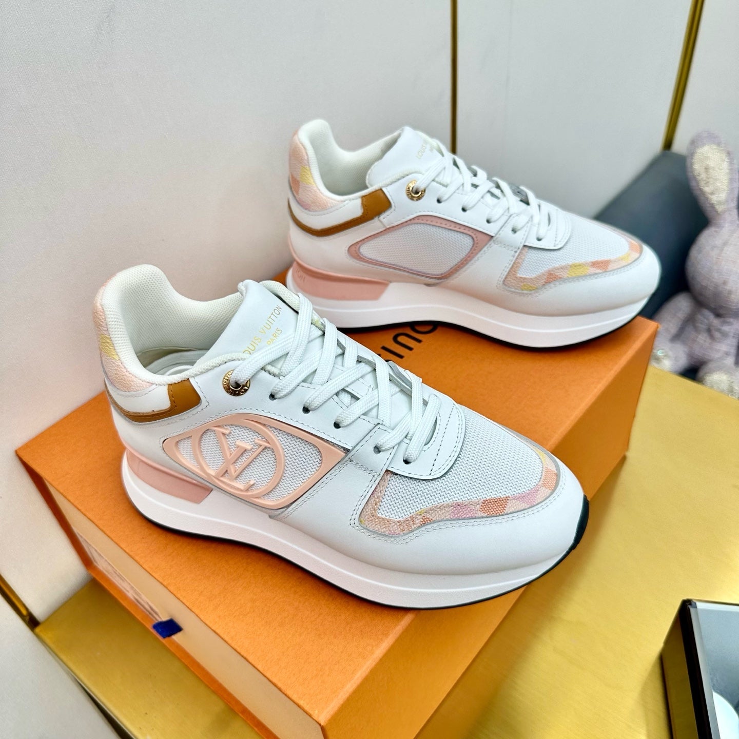 NEO RUN AWAY SNEAKER IN WHITE MIX PEACH PINK CALFSKIN、mysite、Cacoeks