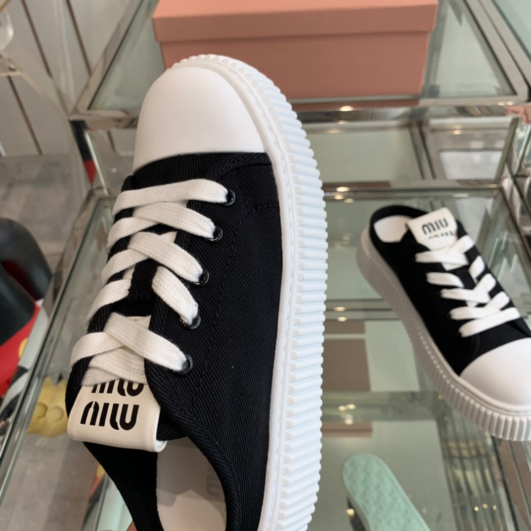 Mule Shoes Black And White Canvas、mysite、Cacoeks