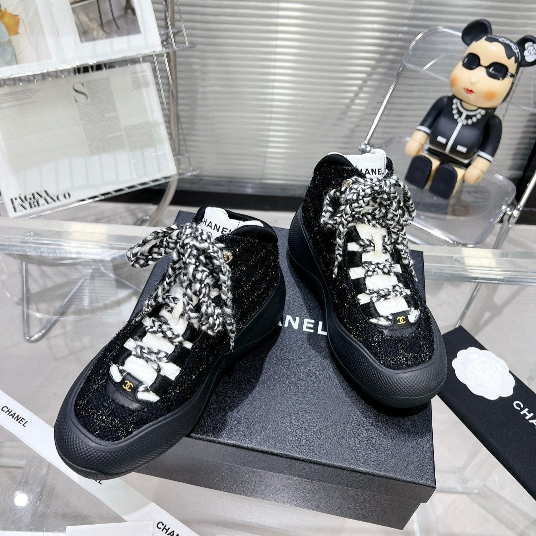 CC CANO ALTO SNEAKER IN BLACK TWEED AND RUBBER、mysite、Cacoeks