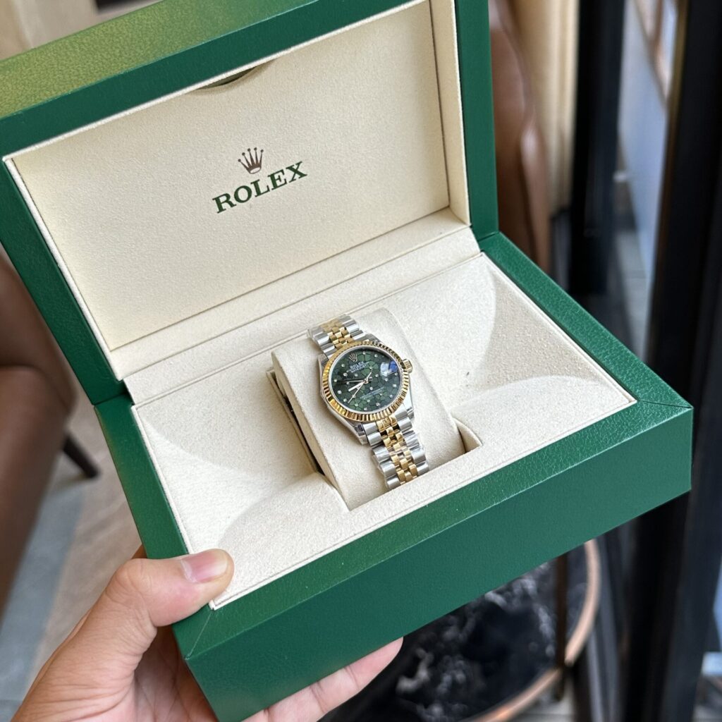 Đồng Hồ Rolex DateJust Demi Gold Mặt Số Cây Lá Xanh 31mm (1)