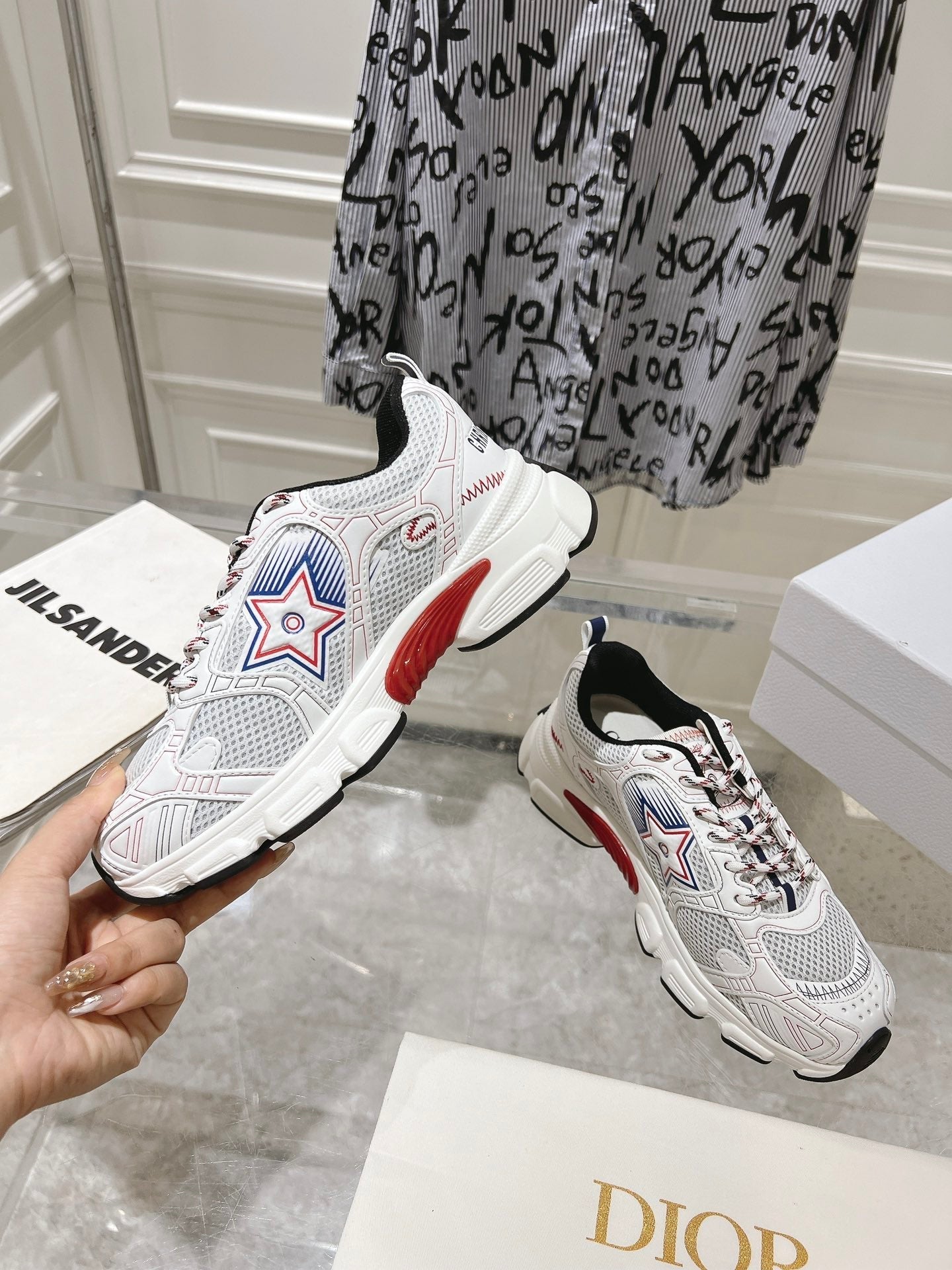 DIOR 25S CHRONO STAR FLATFORM SNEAKERS 45MM IN MESH WITH WHITE CALFSKIN、mysite、Cacoeks