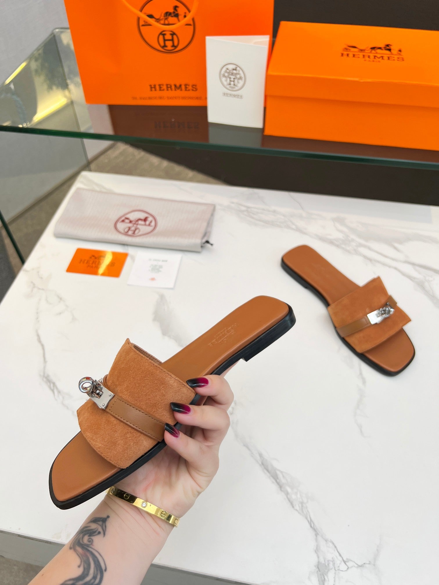 Giulia Sandal Tan Suede Tan Calfskin、mysite、Cacoeks