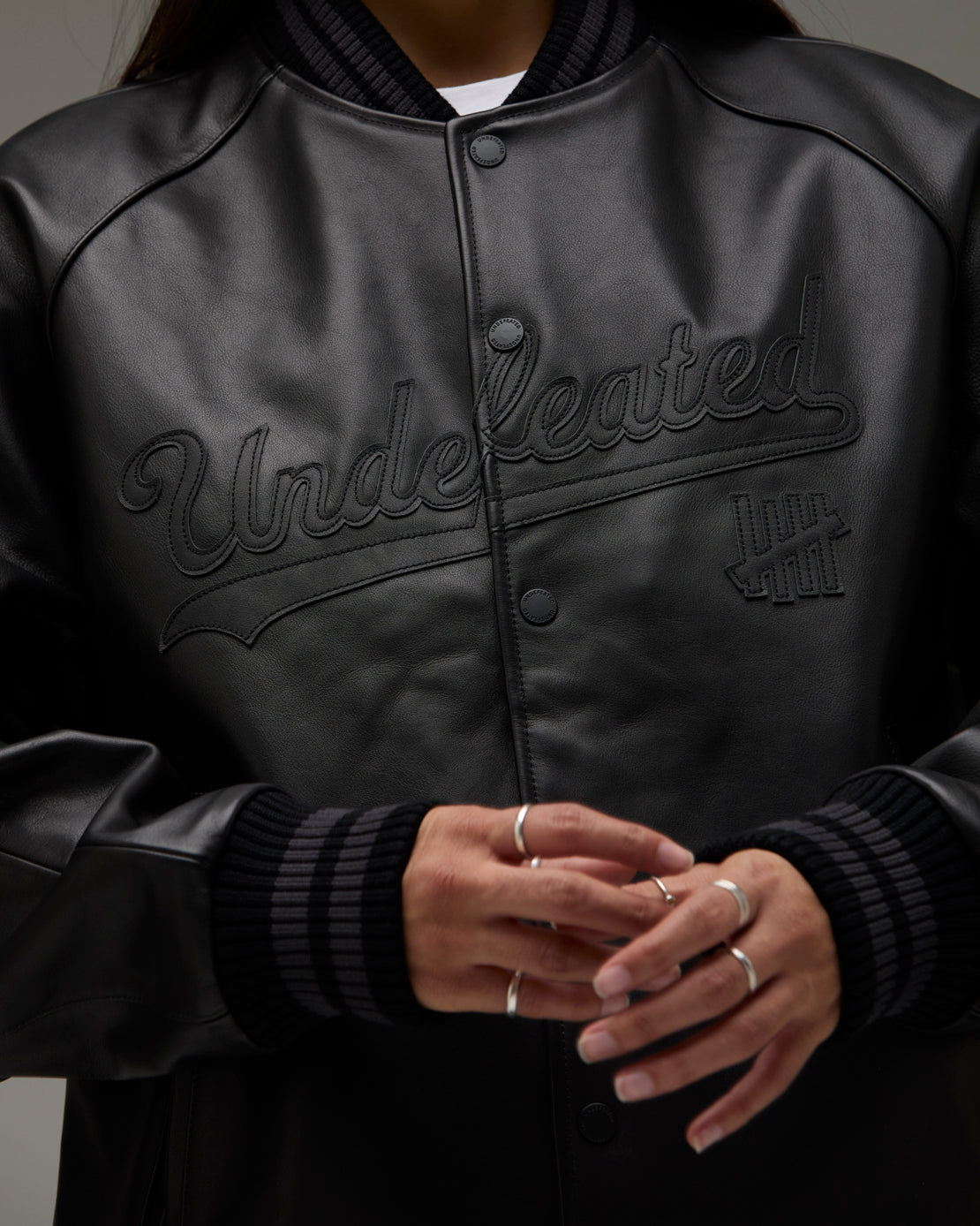 UNDEFEATED LEATHER VARSITY JACKET - BLACK