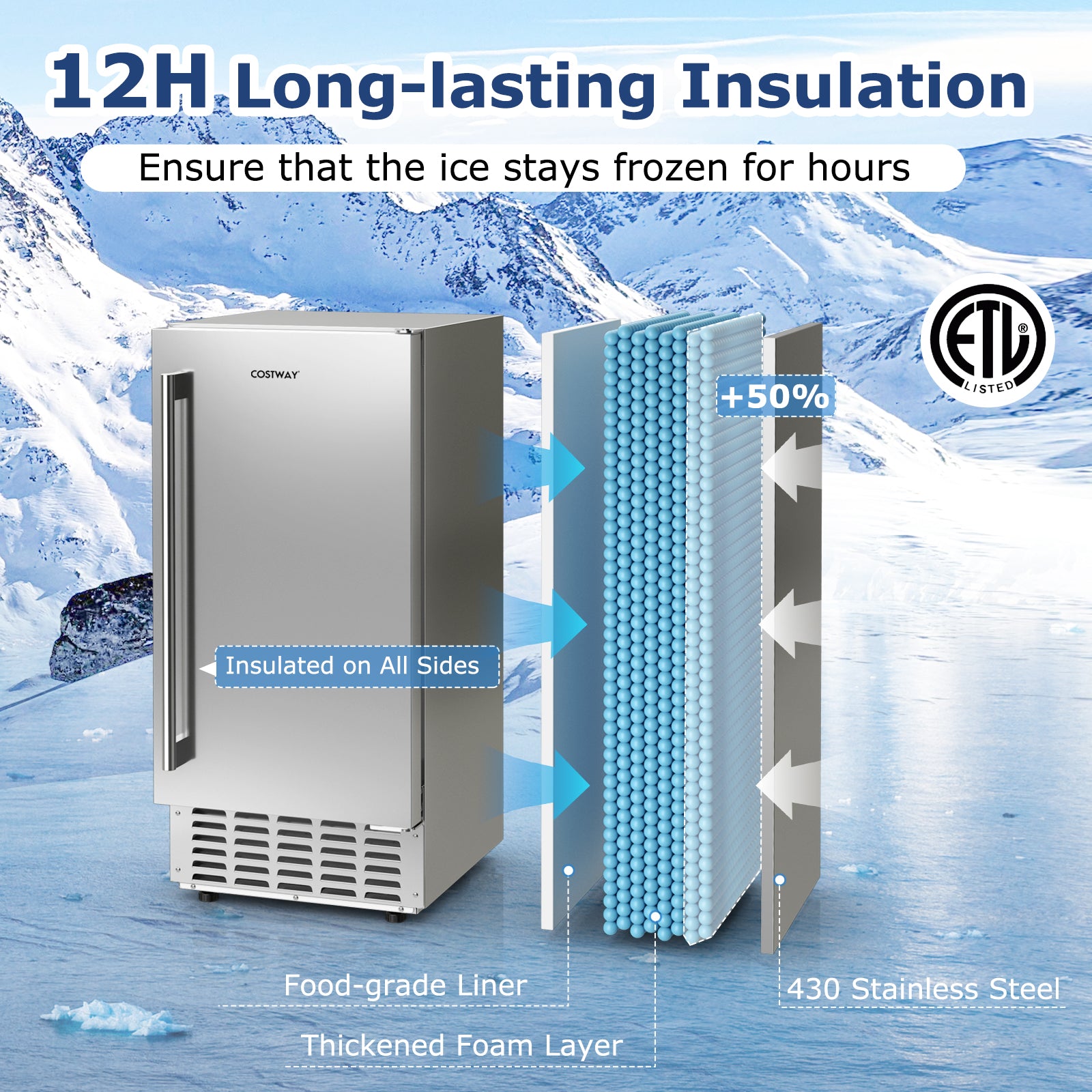 Eletriclife Under Counter Nugget Ice Maker with Self-Cleaning and 24H Timer