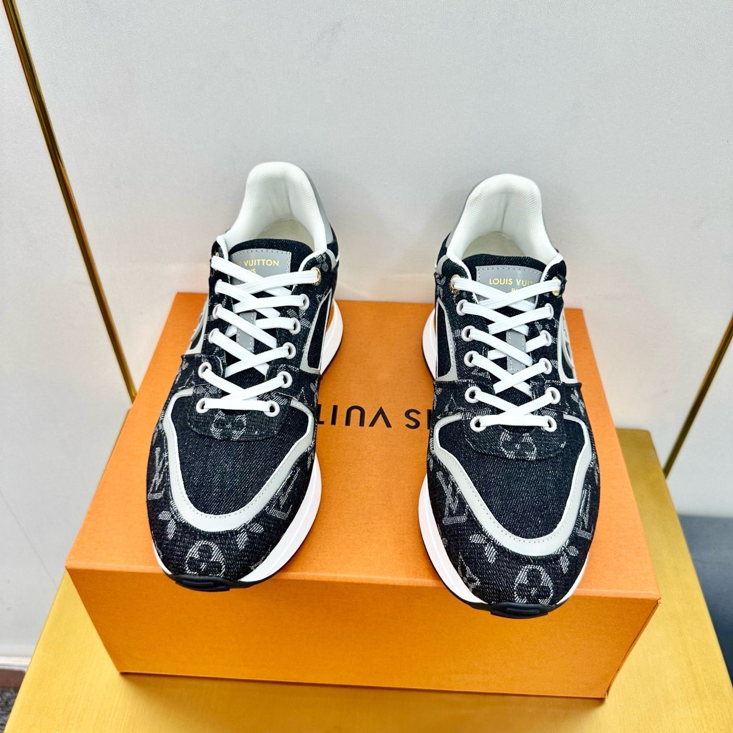 NEO RUN AWAY SNEAKER IN BLACK MONOGRAM DENIM FABRIC、mysite、Cacoeks