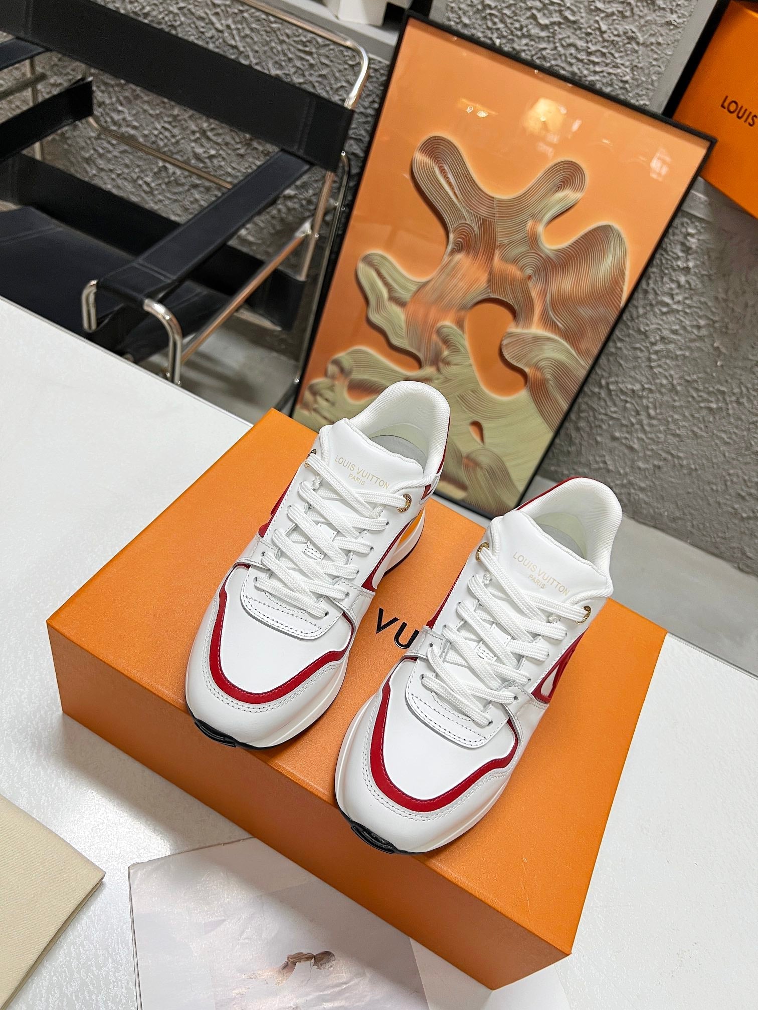 LV WOMEN SNEAKER IN WHITE MIX CHERRY RED CALFSKIN、mysite、Cacoeks