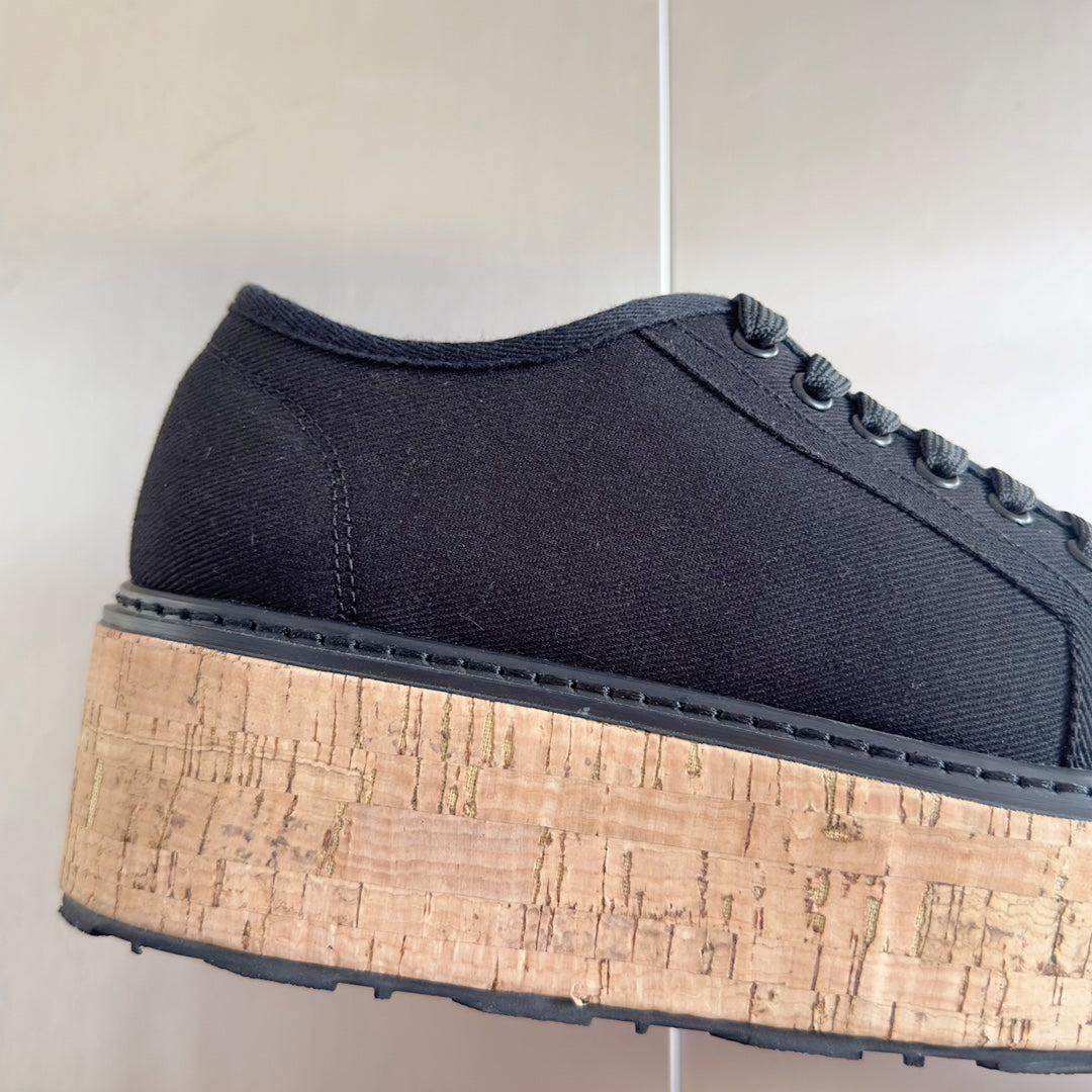 Lace - up Platform Shoes Black Canvas、mysite、Cacoeks